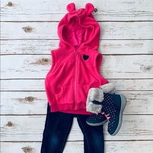 Pink zip up bear vest